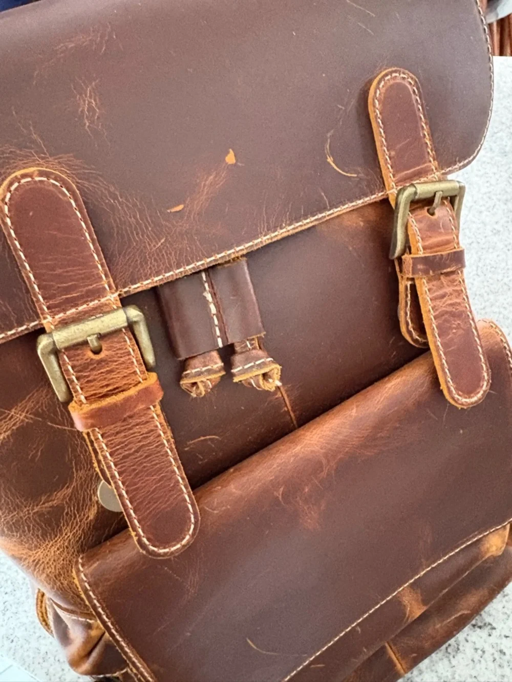 Mega Gear Valley backpack cowhide leather laptop bag handcrafted distressed